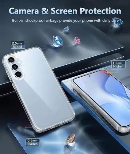 Чехол FNTCASE для Samsung Galaxy S24-FE: прозрачный противоударный чехол военного класса, защита от пожелтения, тонкий и прочный защитный прозрачный чехол для мобильного телефона (прозрачный) - 5