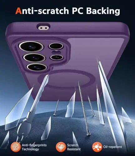 Чехол FNTCASE для Samsung Galaxy S24 Ultra: матовый магнитный полупрозрачный чехол для телефона с защитной пленкой для экрана и защитой объектива, совместимый с Magsafe, прочный защитный чехол для телефона (C-Темно-фиолетовый) - 5