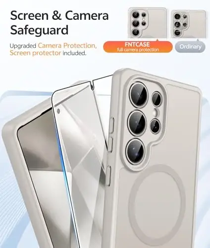 Чехол FNTCASE для Samsung Galaxy S24 Ultra: [Подходит для Magsafe] [Полная защита камеры] Полупрозрачный матовый чехол с [Защитной пленкой] Ударопрочный защитный чехол для телефона военного класса - 4