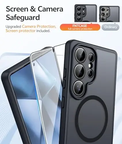 Чехол FNTCASE для Samsung Galaxy S24 Ultra: [Подходит для Magsafe] [Полная защита камеры] Полупрозрачный матовый чехол с [Защитной пленкой] Ударопрочный защитный чехол для телефона военного класса - 4