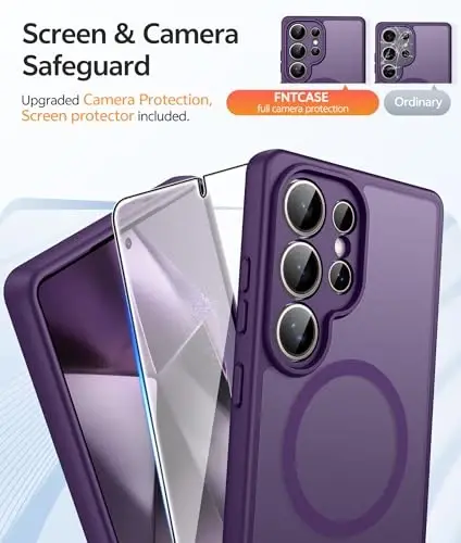 Чехол FNTCASE для Samsung Galaxy S24 Ultra: [Подходит для Magsafe] [Полная защита камеры] Полупрозрачный матовый чехол с [Защитной пленкой] Ударопрочный защитный чехол военного класса - 4