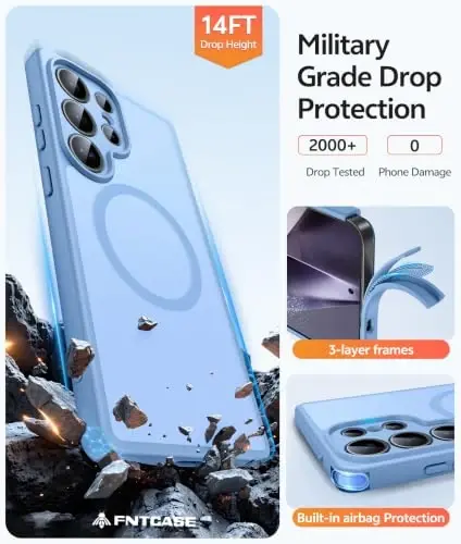 Чехол FNTCASE для Samsung Galaxy S24 Ultra: [Совместимость с Magsafe] [Полная защита камеры] Полупрозрачный матовый чехол с [защитной пленкой] Ударопрочный защитный чехол военного класса - 5