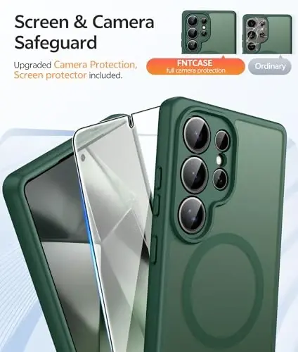 Чехол FNTCASE для Samsung Galaxy S24 Ultra: [Совместимость с Magsafe] [Полная защита камеры] Полупрозрачный матовый чехол с [Защитным экраном] Ударопрочный защитный чехол для телефона военного класса - 4