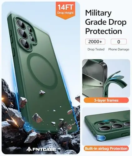 Чехол FNTCASE для Samsung Galaxy S24 Ultra: [Совместимость с Magsafe] [Полная защита камеры] Полупрозрачный матовый чехол с [Защитным экраном] Ударопрочный защитный чехол для телефона военного класса - 5