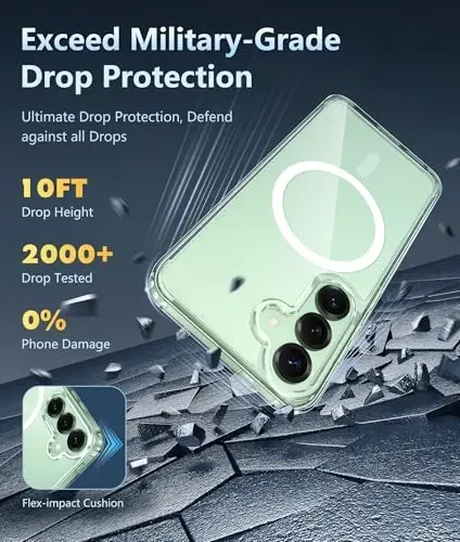Чехол FNTCASE для Samsung Galaxy S25: для Galaxy S24, прозрачный, магнитный, защита военного уровня от падений, ударопрочный, нежелтеющий, тонкий, прочный защитный бампер (прозрачный) - 4