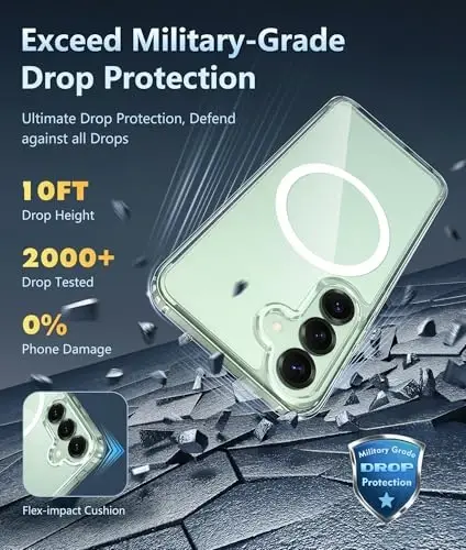 Чехол FNTCASE для Samsung Galaxy S25: для S24, прозрачный, магнитный, военного класса защиты от падений, нежелтеющий, прочный противоударный бампер (прозрачный) - 3