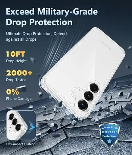 Чехол FNTCASE для Samsung Galaxy S25 FE: прозрачный чехол для Samsung Galaxy S25 FE, защита от падений военного уровня, защита от пожелтения, прочный противоударный защитный бампер. - 3