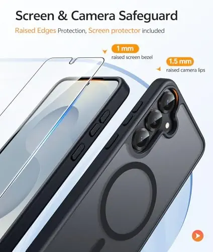 Чехол FNTCASE для Samsung Galaxy S25 Plus: Чехол для телефона Samsung Galaxy S24 Plus [Совместим с Magsafe] Полупрозрачный матовый чехол [Защитная пленка для экрана] Ударопрочный защитный чехол военного класса — черный - 4