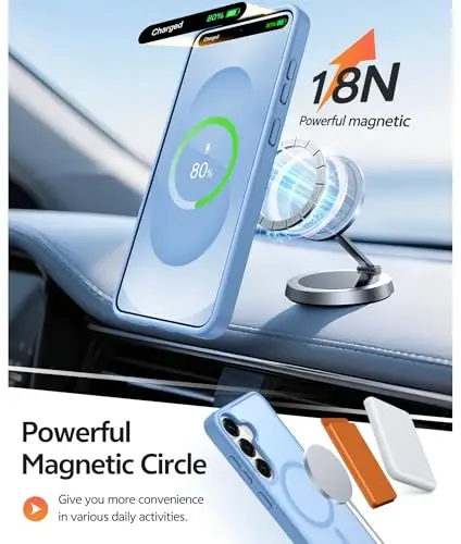 Чехол FNTCASE для Samsung Galaxy S25 Plus: Чехол для телефона Samsung Galaxy S24 Plus [Совместим с Magsafe] Полупрозрачный матовый чехол [Защитное стекло] Ударопрочный защитный чехол военного класса - Светло-голубой - 3