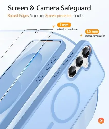 Чехол FNTCASE для Samsung Galaxy S25 Plus: Чехол для телефона Samsung Galaxy S24 Plus [Совместим с Magsafe] Полупрозрачный матовый чехол [Защитное стекло] Ударопрочный защитный чехол военного класса - Светло-голубой - 4