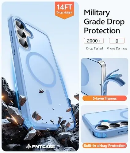 Чехол FNTCASE для Samsung Galaxy S25 Plus: Чехол для телефона Samsung Galaxy S24 Plus [Совместим с Magsafe] Полупрозрачный матовый чехол [Защитное стекло] Ударопрочный защитный чехол военного класса - Светло-голубой - 5