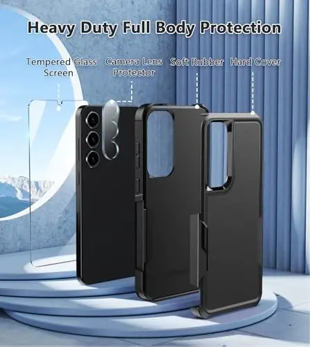 Чехол FNTCASE для Samsung Galaxy S25-Plus: двухслойный противоударный защитный корпус для S24-Plus, усиленная защита от падений, текстурированная нескользящая поверхность, 6,7 дюйма (черный) - 3