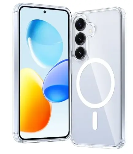 Чехол FNTCASE для Samsung Galaxy S25-Plus: Прозрачный магнитный чехол военного класса, противоударный, нежелтеющий, тонкий защитный бампер (прозрачный) - 1