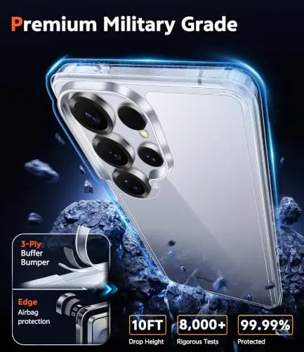 Чехол FNTCASE для Samsung Galaxy S25 Ultra: армейская защита от падений, не желтеющий прозрачный баумер (прозрачный) - 4