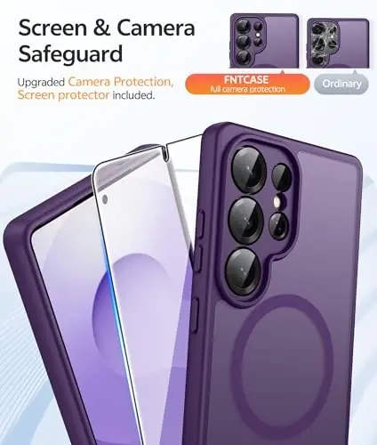 Чехол FNTCASE для Samsung Galaxy S25 Ultra: [Поддерживает Magsafe] [Полная защита камеры] Полупрозрачный матовый чехол с [защитной пленкой для экрана] Ударопрочный защитный чехол военного класса - 4