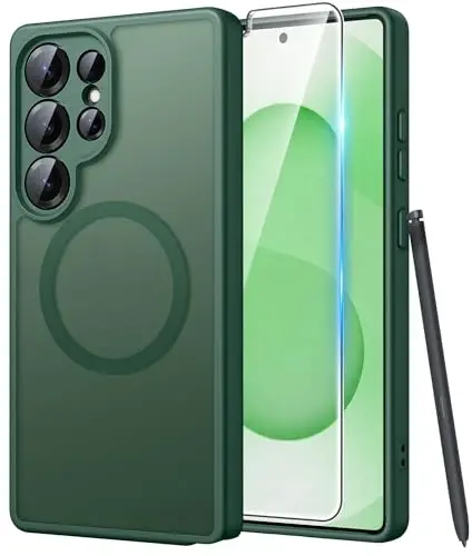 Чехол FNTCASE для Samsung Galaxy S25 Ultra: [Поддерживает Magsafe] [Полная защита камеры] Полупрозрачный матовый чехол с [Защитным экраном] Ударопрочный защитный чехол военного класса 