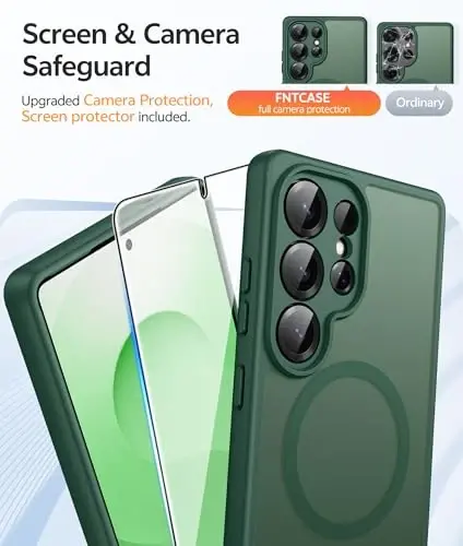 Чехол FNTCASE для Samsung Galaxy S25 Ultra: [Поддерживает Magsafe] [Полная защита камеры] Полупрозрачный матовый чехол с [Защитным экраном] Ударопрочный защитный чехол военного класса - 4