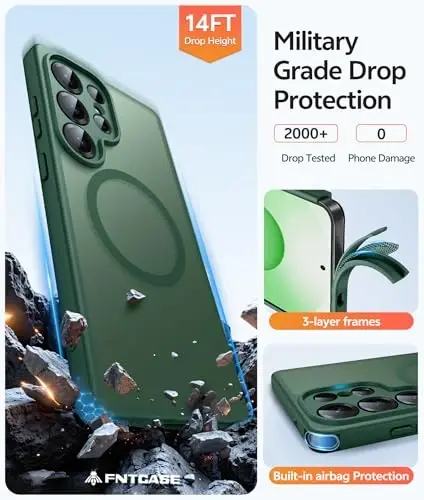 Чехол FNTCASE для Samsung Galaxy S25 Ultra: [Поддерживает Magsafe] [Полная защита камеры] Полупрозрачный матовый чехол с [Защитным экраном] Ударопрочный защитный чехол военного класса - 5