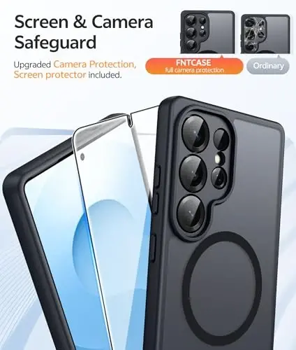Чехол FNTCASE для Samsung Galaxy S25 Ultra: [Подходит для Magsafe] [Полная защита камеры] Полупрозрачные матовые чехлы с [Защитным экраном] Ударопрочный защитный чехол для телефона военного класса - 4