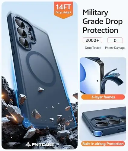 Чехол FNTCASE для Samsung Galaxy S25 Ultra: [Совместимость с Magsafe] [Полная защита камеры] Полупрозрачный матовый чехол с [защитной пленкой для экрана] Ударопрочный защитный чехол военного класса - 5