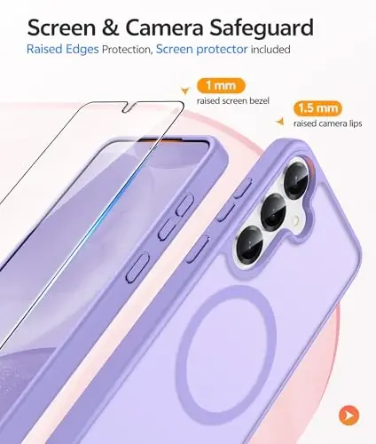 Чехол FNTCASE для Samsung Galaxy S25/S24: Чехол для телефона Galaxy S24/S25 [Совместим с Magsafe] Полупрозрачный матовый чехол [Защитная пленка] Военный класс Ударопрочный защитный чехол - Светло-фиолетовый - 4