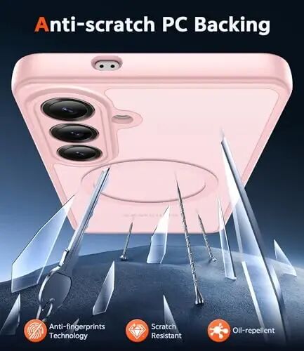 Чехол FNTCASE для Samsung Galaxy S26: Магнитные матовые чехлы для телефонов с защитной пленкой для экрана, ударопрочные, совместимые с Magsafe, тонкие, прочные, противоударные, защитные, полупрозрачные (матовый розовый C) - 5