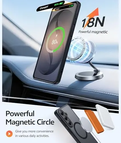 Чехол FNTCASE для Samsung Galaxy S26: [Поддерживает Magsafe] [Полная защита камеры и защитное стекло] Полупрозрачный матовый военного класса - ударопрочный защитный чехол для телефона для Samsung S 26 - черный 6,3 дюйма - 3