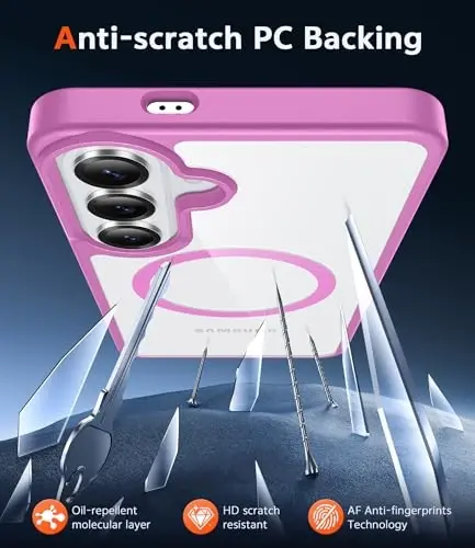 Чехол FNTCASE для Samsung Galaxy S26: прозрачный, устойчивый к пожелтению, с магнитной защитой от падений, совместим с Magsafe — прочный противоударный защитный бампер (розовый) - 3