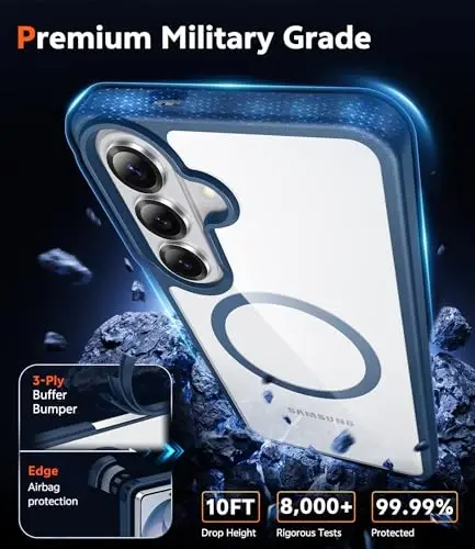 Чехол FNTCASE для Samsung Galaxy S26: прозрачный, устойчивый к пожелтению, с магнитной защитой от падений, совместим с Magsafe — прочный противоударный защитный бампер (синий) - 6