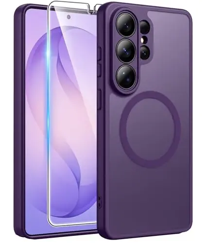 Чехол FNTCASE для Samsung Galaxy S26 Ultra: [Подходит для Magsafe] [Полная защита камеры] Полупрозрачный матовый чехол с [защитной пленкой] Ударопрочный защитный чехол военного класса - Фиолетовый 
