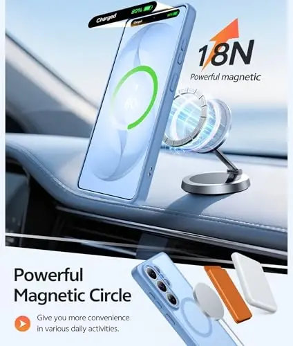 Чехол FNTCASE для Samsung Galaxy S26 Ultra: [Совместимость с Magsafe] [Полная защита камеры] Полупрозрачные матовые чехлы с [Защитным стеклом] Ударопрочный защитный чехол военного класса — Светло-голубой - 3