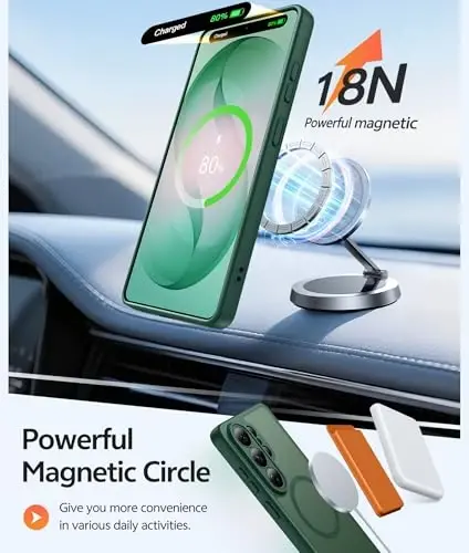 Чехол FNTCASE для Samsung Galaxy S26 Ultra: [Совместимость с Magsafe] [Полная защита камеры] Полупрозрачные матовые чехлы с [Защитным стеклом] Ударопрочный защитный чехол военного класса - Зеленый - 3