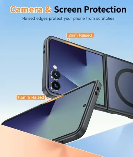 Чехол FNTCASE для Samsung Galaxy Z-FLIP-7: Магнитный матовый чехол с защитной пленкой для экрана, ударопрочный, совместимый с Magsafe, тонкий, защитный, полупрозрачный (C-Frosted Black) - 6