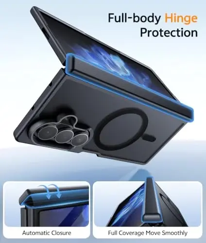 Чехол FNTCASE для Samsung Galaxy Z Fold 7: чехол для Galaxy Z Fold 8 Ultra [Защита шарнира + Защитная пленка] [Поддержка Magsafe] Военная защита от падений, полупрозрачный матовый чехол для телефона - Черный - 3