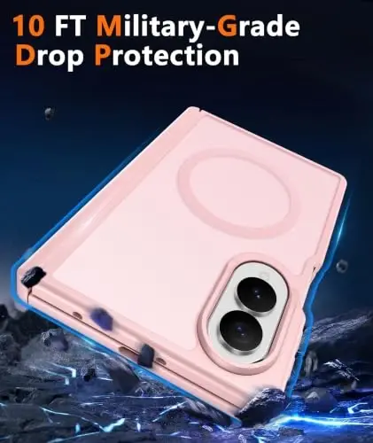 Чехол FNTCASE для Samsung Galaxy Z-Fold-8: [Полная защита шарнира] [Защитная пленка для экрана] Совместим с MagSafe, прочный противоударный чехол с защитой от царапин (C-Pink) - 4