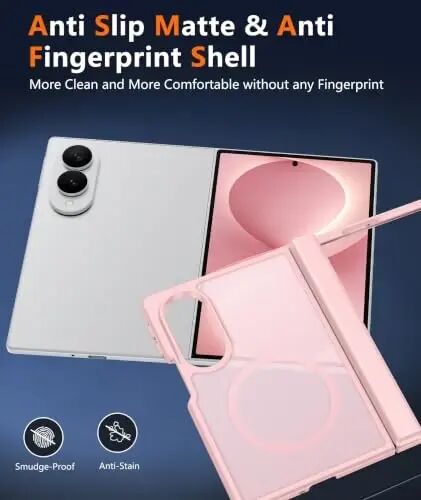 Чехол FNTCASE для Samsung Galaxy Z-Fold-8: [Полная защита шарнира] [Защитная пленка для экрана] Совместим с MagSafe, прочный противоударный чехол с защитой от царапин (C-Pink) - FNTCASE