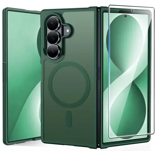 Чехол FNTCASE для Samsung Galaxy Z Fold 8 Ultra: Чехол для Galaxy Z Fold 7: [Совместимость с Magsafe] [Защитная пленка] Армейская защита от падений, полупрозрачный матовый магнитный чехол для телефона - Зеленый 