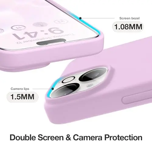 Чехол GONEZ Magnetic для iPhone 13/14, силиконовый, светло-лиловый | Совместим с MagSafe, кнопкой камеры и защитным стеклом, подкладка из микрофибры, 3 слоя, мягкий гель, ударопрочный, тонкий, 6,1 дюйма - 4