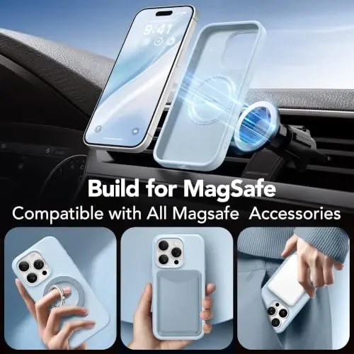 Чехол GONEZ Magnetic для iPhone 15 Pro Max, силиконовый, синий | Совместим с MagSafe, кнопкой камеры и защитным экраном, подкладка из микрофибры, 3 слоя, мягкий гель, ударопрочный, тонкий, 6,7 дюйма - 3