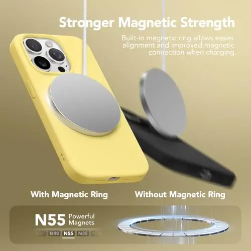 Чехол GONEZ Magnetic для iPhone 15 Pro Max, [Совместим с MagSafe] Подкладка из микрофибры и защитное стекло, силиконовое управление камерой, ударопрочный тонкий чехол, 6,7 дюйма, кремово-желтый - 2