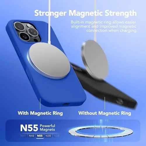 Чехол GONEZ Magnetic для iPhone 16 Pro Max, силиконовый, кляйн блау | Совместим с MagSafe, кнопкой камеры и защитным стеклом, подкладка из микрофибры, 3 слоя, мягкий гель, ударопрочный, тонкий, 6,9 дюйма - GONEZ (1)