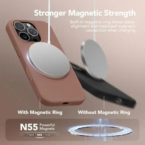 Чехол GONEZ Magnetic для iPhone 16 Pro Max, силиконовый, коричневый | Совместим с MagSafe, кнопкой камеры и защитным стеклом, подкладка из микрофибры, 3 слоя, мягкий гель, ударопрочный, тонкий, 6,9