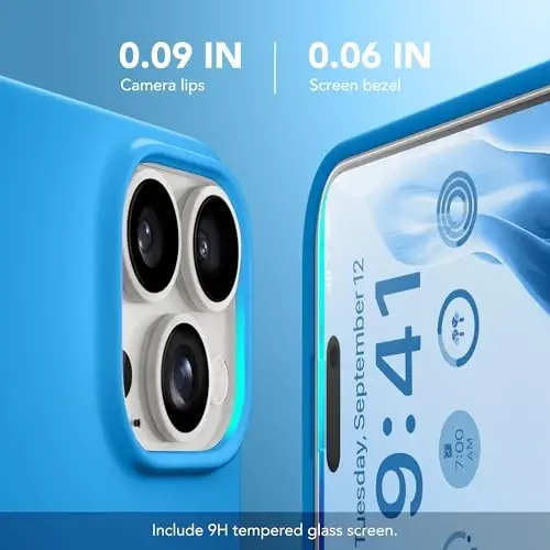 Чехол GONEZ Magnetic для iPhone 16 Pro, силиконовый, волновой синий | Совместим с MagSafe, кнопкой камеры и защитным стеклом, подкладка из микрофибры, 3 слоя, мягкий гелевый каучук, ударопрочный, тонкий, 6,3