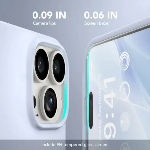 Чехол GONEZ Magnetic для iPhone 16 Pro, [Совместим с MagSafe] Подкладка из микрофибры и защитное стекло, силиконовое управление камерой, ударопрочный тонкий чехол 6.3 дюйма, нежно-голубой - GONEZ (1)
