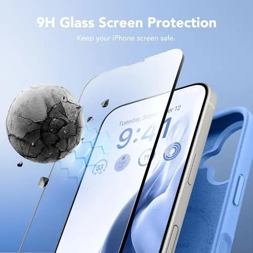Чехол GONEZ Magnetic для iPhone 16, силиконовый, небесно-голубой | Совместим с MagSafe, кнопкой камеры и защитным стеклом, подкладка из микрофибры, 3 слоя, мягкий гель, ударопрочный, тонкий, 6,1 дюйма - 2
