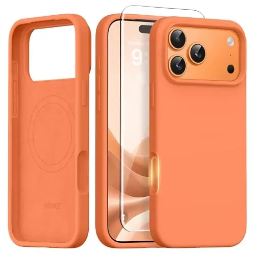 Чехол GONEZ Magnetic для iPhone 17 Pro Max, [совместим с MagSafe], защита от царапин с подкладкой из микрофибры и защитным стеклом, силиконовое управление камерой, ударопрочный тонкий чехол 6,9 дюйма, Starry Orange - 1