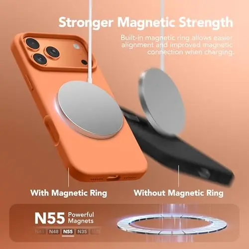 Чехол GONEZ Magnetic для iPhone 17 Pro Max, [совместим с MagSafe], защита от царапин с подкладкой из микрофибры и защитным стеклом, силиконовое управление камерой, ударопрочный тонкий чехол 6,9 дюйма, Starry Orange - 2