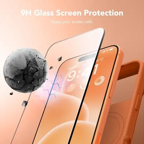 Чехол GONEZ Magnetic для iPhone 17 Pro Max, [совместим с MagSafe], защита от царапин с подкладкой из микрофибры и защитным стеклом, силиконовое управление камерой, ударопрочный тонкий чехол 6,9 дюйма, Starry Orange - 5
