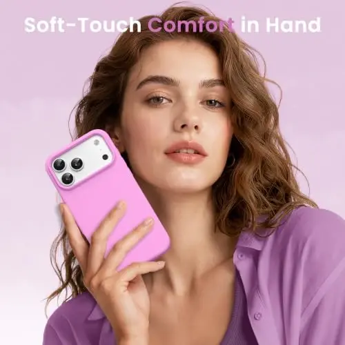 Чехол GONEZ Magnetic для iPhone 17 Pro, [Совместим с MagSafe] Подкладка из микрофибры и защитное стекло, силиконовое управление камерой, ударопрочный тонкий чехол 6.3 дюйма, цвет сакуры - 5
