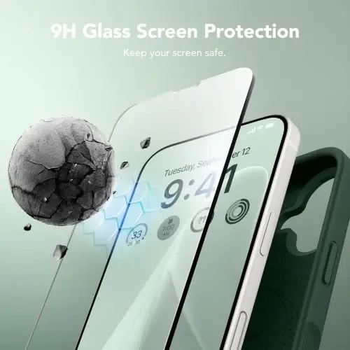 Чехол GONEZ Magnetic для iPhone 17, силиконовый, армейский зелёный | Совместим с MagSafe, кнопкой камеры и защитным стеклом, подкладка из микрофибры, 3 слоя, мягкий гель, ударопрочный, тонкий, 6,3